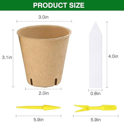 Peat Pots 150 Pack with 100 Plant Labels, 3.15 Inch Biodegradable Seedling Nursery Pots with Drainage Holes - size: 150 Pack