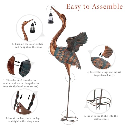 48'' Large Heron Garden Statue with Solar Lantern - color: 48 Inch Brown With Solar Lantern
