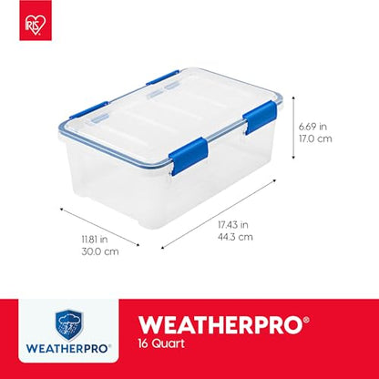 IRIS USA 3-Pack 16 Qt Storage Bins with Gasket Lids, Clear/Blue - size: 16 Qt. - 3 Pack