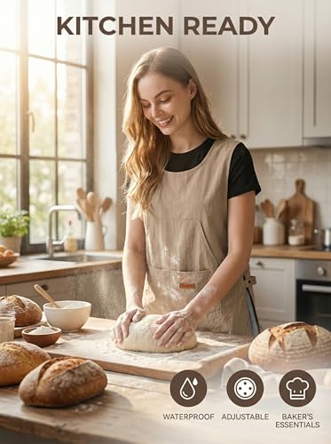 Molaxhome Smock Apron Unisex Waterproof Cobbler Apron with 3 Large Pockets - color: Khaki