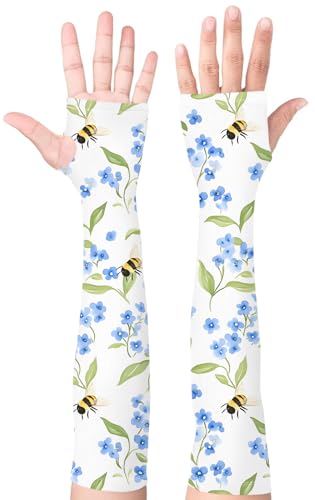 Gardening Sleeves for Women UV Sun Protection with Thumb Hole Anti-Scratch - color: Bee Flower