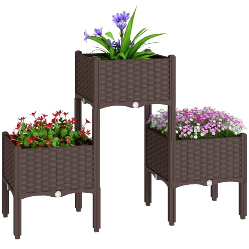 Outsunny Plastic Raised Garden Bed with Legs Self Watering Planter Box