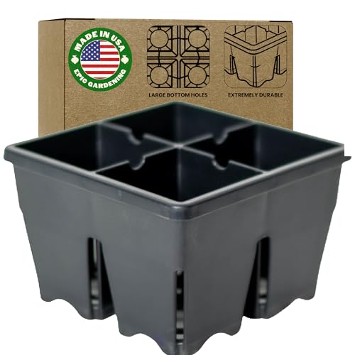 Epic Reusable Seed Starter Tray - Easy Watering Seed Starting Trays - Gardener Friendly Plant Trays for Seedlings | UV-Treated BPA-Free Seedling Tray -4-Cell 4" Seed Starting Trays - Black /4 Trays