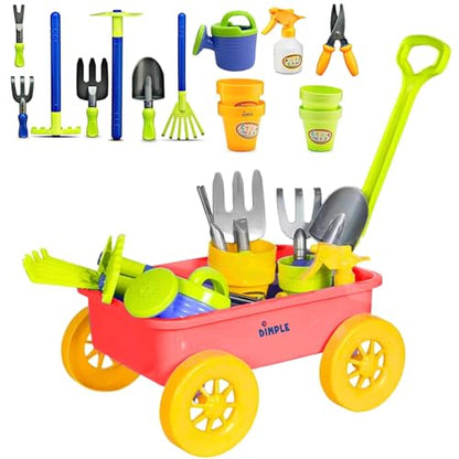Dimple Red Garden Wagon & Tools Toy Set, 15 Pc Kids Gardening Play Set - color: Red