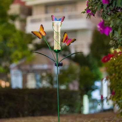 Solar Rain Gauge with 7-Inch Plastic Tube, Butterfly Decor - color: Multi-Butterfly