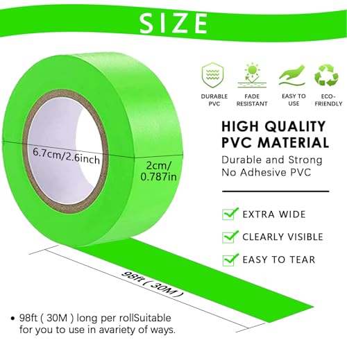 5 Pack Green Flagging Tape, Non-Adhesive Plastic Ribbon Neon Marking Roll - color: Green-5pcs