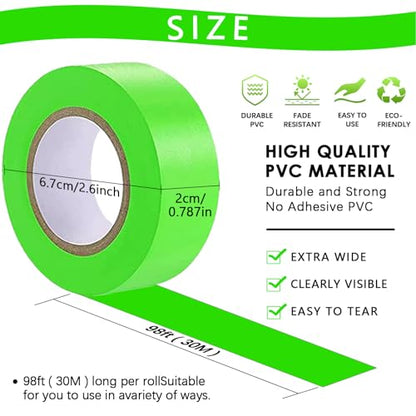 5 Pack Green Flagging Tape, Non-Adhesive Plastic Ribbon Neon Marking Roll - color: Green-5pcs