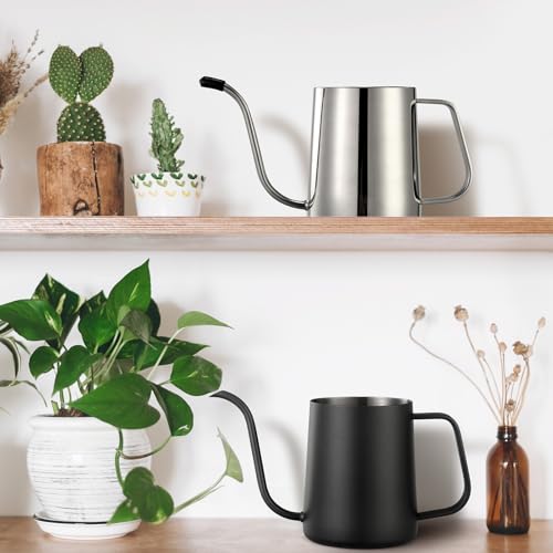 Small Watering Can Indoor Plants 20 OZ Mini Metal Watering Can Leakproof - color: Black 600
