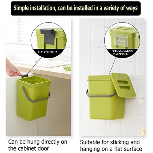 Small Trash Can with Lid Mini Kitchen Hanging Trash Can Tightly Sealed Odor Free, Small Countertop Compost Bin for Scraps from Daily Cooking, Mountable Trash Bin for Kitchen Counter,5L/1.3 Gal - color: green