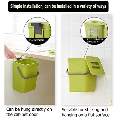 Small Trash Can with Lid Mini Kitchen Hanging Trash Can Tightly Sealed Odor Free, Small Countertop Compost Bin for Scraps from Daily Cooking, Mountable Trash Bin for Kitchen Counter,5L/1.3 Gal - color: green