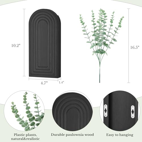 Dahey Wood Wall Planter Vase with Fake Eucalyptus Plants Boho Wall Decor - color: Black