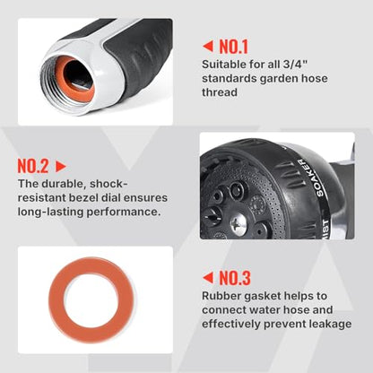 YAMATIC Heavy Duty Garden Hose Nozzle, 8 Adjustable Spray Patterns, 1PCS - style: Thumb Control-8 Spray Patterns