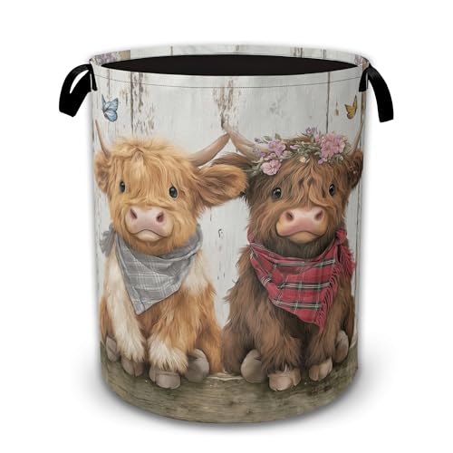 Laundry Hamper Foldable with Handles,Cute Highland Cow Oxford Cloth Laundry Basket,Storage Organizer for Bathroom Bedroom Dorm 16"x20.8" - color: Cute Highland Cow