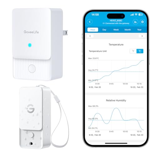 GoveeLife Outdoor Indoor Wi-Fi Gateway Thermo-Hygrometer Wireless, 1 Pack - style: LoRa Gateway + 1 Sensors