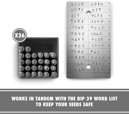 ColdTi - Titanium Bitcoin Seed Plates for Ultra-Secure Crypto Seed Phrase Storage (2 Plates, Punch Set & Seals) - Premium Seed Phrase Metal - Alphabetic Punch Set Included - size: Alphabetic Punch Set