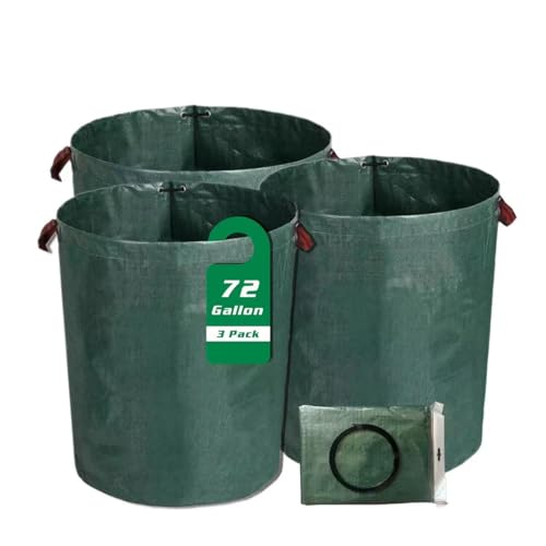 JKKGS Yard Waste Bags (3-Pack, 72 Gallons, H30 x D26 inches), Reusable, Heavy Duty Collapsible Standable Garden Lawn Leaf Bags and Trash Bags for Debris, Grass, Recycling, Camping, Parties, Laundry