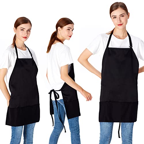 Jubatus 2 Pack 3 Pockets Adjustable Bib Apron Chef Kitchen Cooking Aprons for Women Men, Black - color: Black