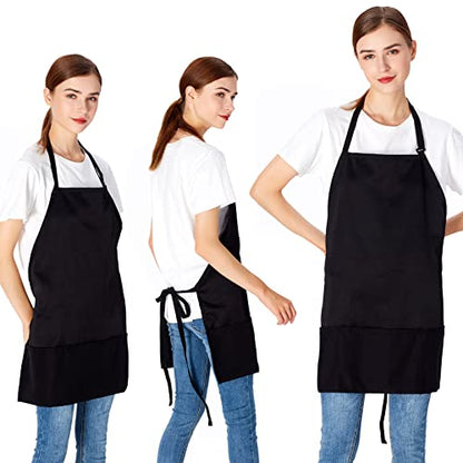Jubatus 2 Pack 3 Pockets Adjustable Bib Apron Chef Kitchen Cooking Aprons for Women Men, Black - color: Black