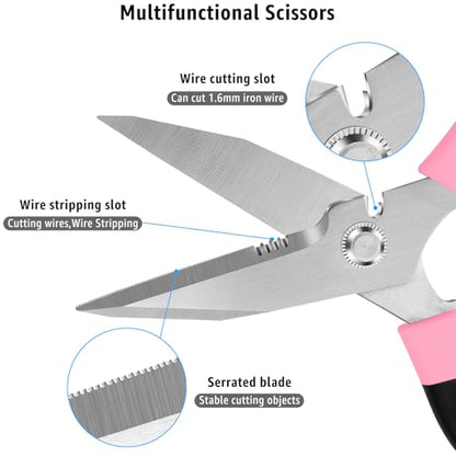 BoFuYuan Utility Scissors All Purpose heavy duty 8-Inch Pink - color: Pink
