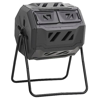 42.3 Gal Rotating Compost Bin, Black Dual Chamber Tumbling Composter with 360 Degree Rotation, Garden Compost Bin for Kitchen and Yard Waste, 28.7"x25.2"x37.4"
