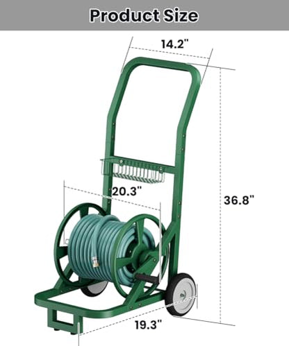 Artigarden Garden Hose Reel Cart with Wheels, Holds 125 ft 5/8" Hose, Green