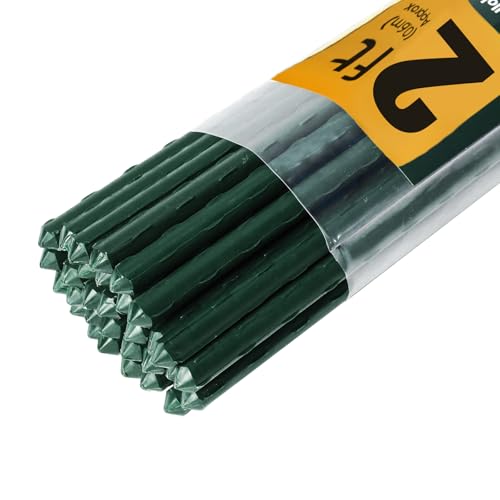 Jollybower 30pcs Steel Plant Stakes 2 Feet,Sturdy Plant Sticks, Plastic Coated Metal Garden Stakes Supports Climbing for Tomato, Bean, Flowers, Tree Potted - size: 2Ft, Pack of 30