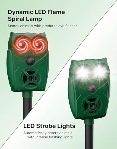 2 Pack Solar Ultrasonic Animal Repeller with Motion Sensor, Deer Repellent Devices with LED Light, Waterproof Cat Repellent Outdoor