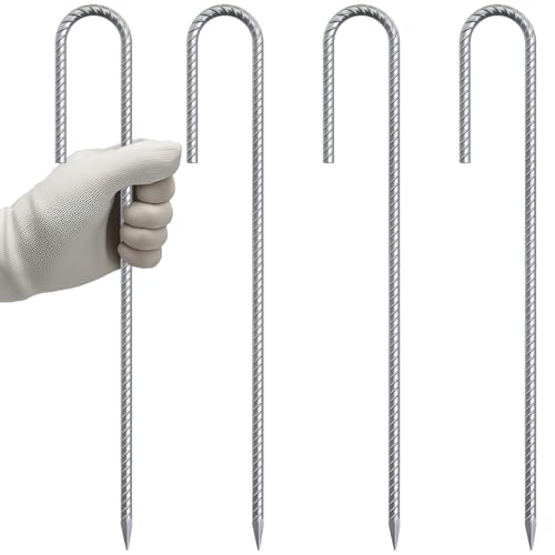 VVOKGO Rebar-Stakes-12-Inch J Hook Galvanized Garden Tent Stakes Heavy Duty - color: J-12 Inch-Φ1/4"-Galvanized, size: J-12 Inch-4 Pcs