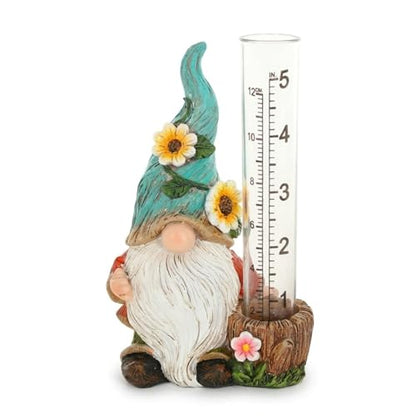 The Bridge Collection Cute Garden Gnome Rain Gauge with Flowers (Green) - color: Green