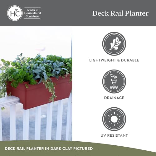 The HC Companies 24 Inch Deck Rail Planter Box with Drainage Plug, Lightweight UV-Resistant Plastic Outdoor Planters for Wood Deck Rail, Flower Box for Garden, Patio, Balcony, and Fence, Warm Gray - color: Warm Gray