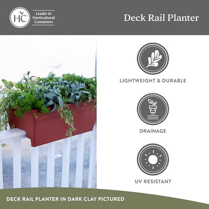 The HC Companies 24 Inch Deck Rail Planter Box with Drainage Plug, Lightweight UV-Resistant Plastic Outdoor Planters for Wood Deck Rail, Flower Box for Garden, Patio, Balcony, and Fence, Warm Gray - color: Warm Gray