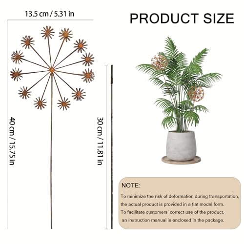 Rustic Dandelion Garden Stakes 2 Pack, 3D Rusty Metal Flowers Sculpture - color: Style 1