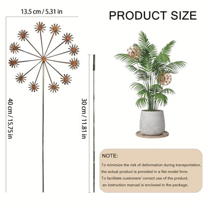 Rustic Dandelion Garden Stakes 2 Pack, 3D Rusty Metal Flowers Sculpture - color: Style 1