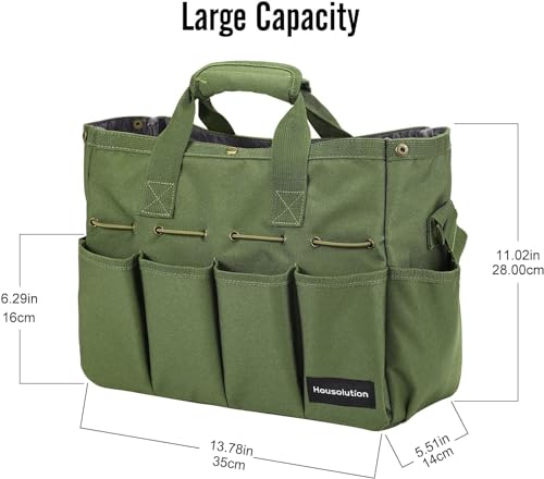 Housolution 14Inch Garden Tote Bag, 900D Standable, Dark green - color: Dark Green