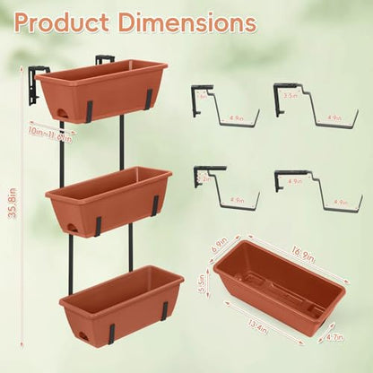 OYEAL Railing Planter Box Window Boxes Planters with Adjustable Brackets - color: Rustic Red
