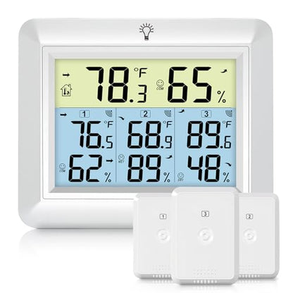 Urageuxy Wireless Indoor Outdoor Thermometer with 3 Sensors - color: White