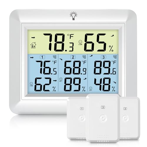 Urageuxy Wireless Indoor Outdoor Thermometer with 3 Sensors - color: White