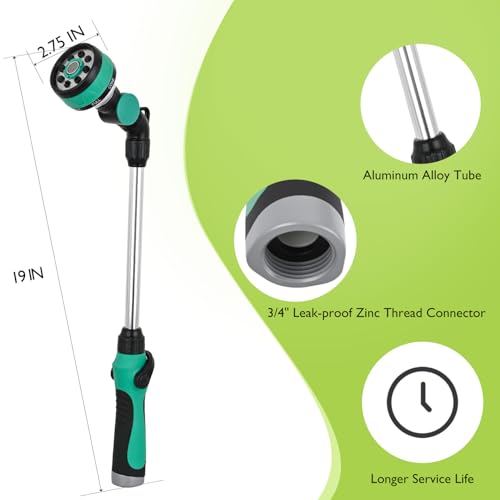 Yesker Metal Watering Wand for Garden Hose, 21 Inch, 10 Spray Patterns, Adjustable Water Sprayer with Pivoting Head, Garden Hose Nozzle with Thumb Flow Control, Ideal for Water Plant and Yard Washing - size: 21 Inch (Upgraded)