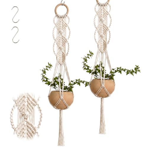Shappy 2 Pack Boho Macrame Plant Hanger for Indoor - color: White, size: Style C