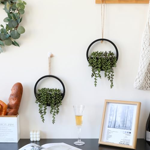 2 Pack Fake Plants Artificial Wall Hanging Succulents Plant - color: Black, size: 2 Pcs