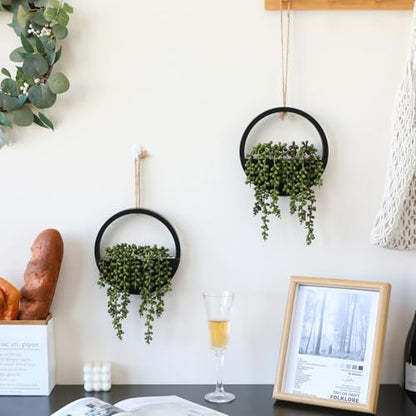 2 Pack Fake Plants Artificial Wall Hanging Succulents Plant - color: Black, size: 2 Pcs