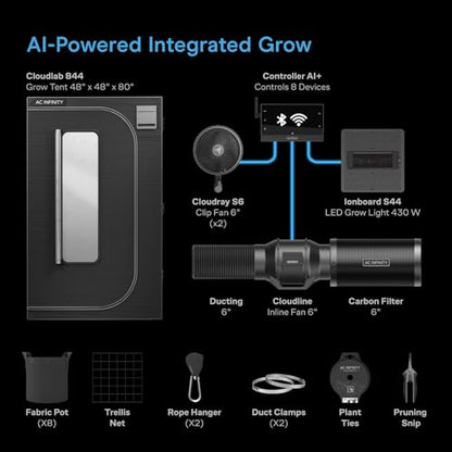 AC Infinity AI Grow System 4x4, 4-Plant Kit w/Self-Learning AI Controller - size: 48” x 48” x 80”