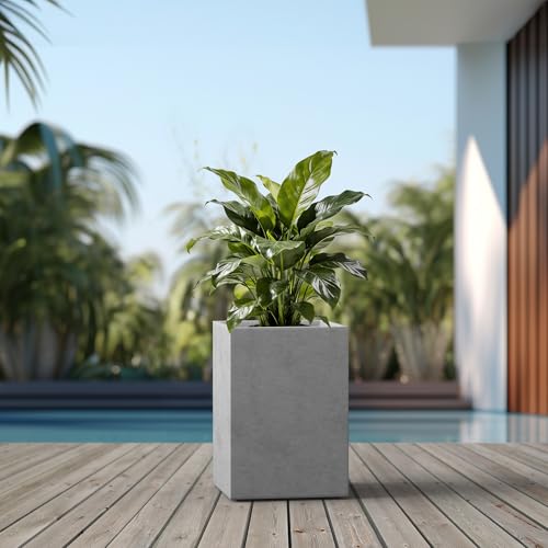 Kante Large Tall Square Pale Gray Concrete Planter 19" H, Outdoor - color: Natural Concrete, size: 18.5" H