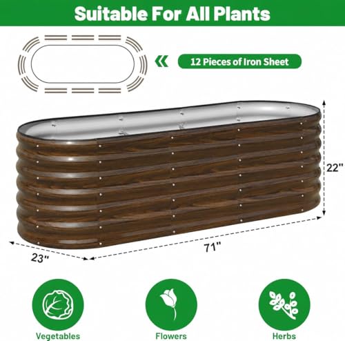 SnugNiture 2-Pack Galvanized Steel Raised Garden Bed Kit - 6x2x2 ft Metal Planter Boxes for Vegetables, Flowers, Herbs | Easy Assembly, Open Bottom Design, Brown - size: 6x2x2ft(2 Pack)