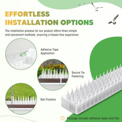 Zipcase 49.5 ft Transparent PVC Bird Spikes, Dual-Length Spikes, 36 Pack