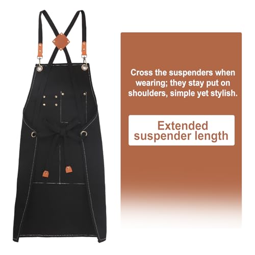 Unisex Woodworking Work Apron, 16oz Multi-Pocket Canvas Apron - color: Black