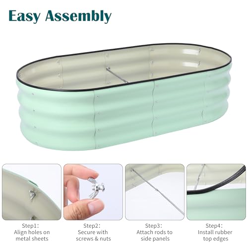 Metal Raised Garden Bed, 4 x 2 ft Oval Galvanized Planter Box - color: Green