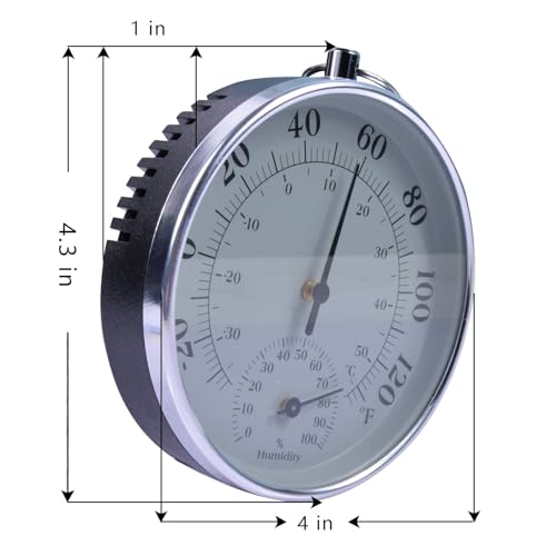 Indoor Outdoor Thermometer - Weather Dial Hygrometer Thermometer, No Battery Required Hanging Hygrometer for Wall, Table, Car, Greenhouse or Decorative, Round 4" in Diameter