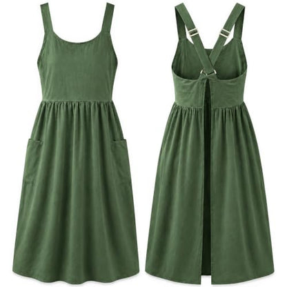 Cotton Linen Apron Cross Back Apron for Women with Pockets Pinafore Dress - color: Green