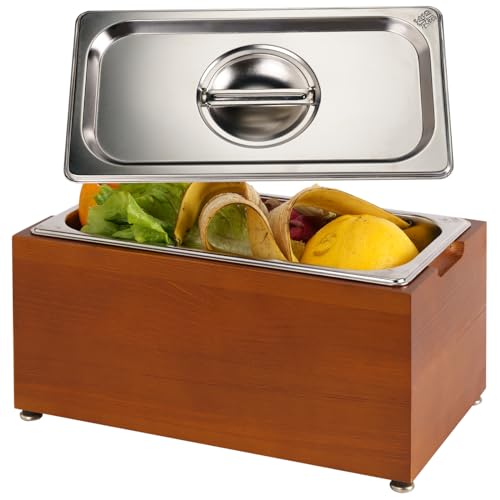 Art Secret 1.6 Gal Countertop Compost Bin with Pine Wood Design, Brown - color: Brown